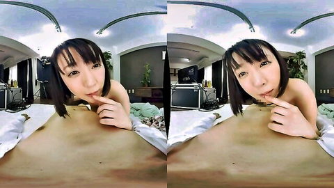 Arisa Hanyu topless tease, seductive Asian beauty with finger in mouth