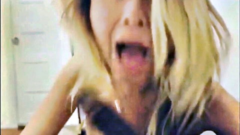Raina Huang blonde ahegao face tongue out intense expression