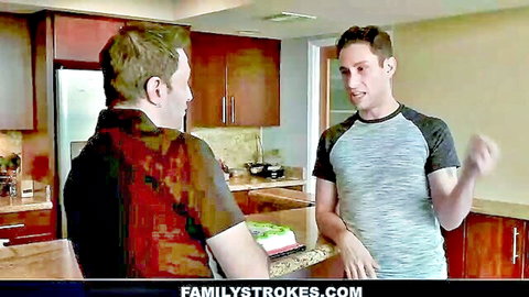 Redhead MILF Lauren Phillips teases stepson in kitchen cheat scene