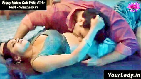 Indian MILF in steamy embrace with lover, blue cleavage top
