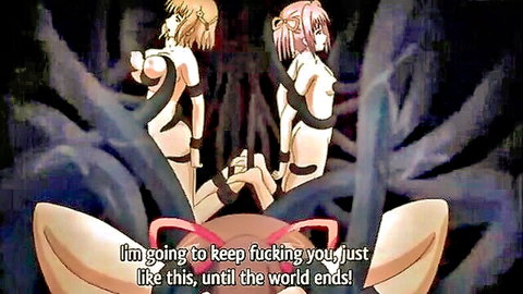 Anime hentai thumbnail of two nude girls with pink and blonde hair bound by tentacles in explicit monster sex scene