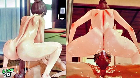 Hentai babe with big ass spreads cheeks showing cum-dripping pussy after rough creampie