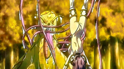 Hentai babe with big boobs suspended and drilled by monster tentacles