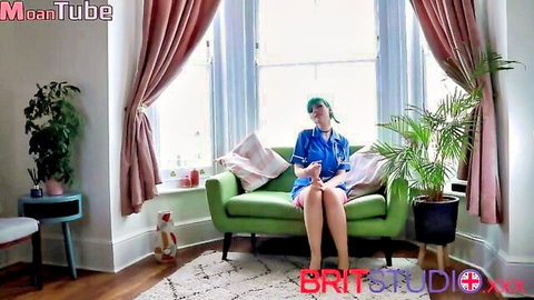 Blue-haired student nurse in sexy uniform teases with JOI instructions