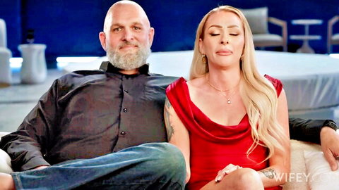 Saint LaRose watches blonde wife in red dress, nipple piercing scene