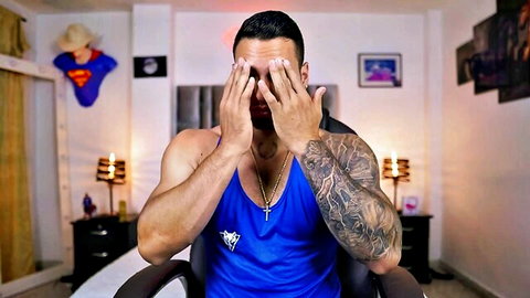 Shy muscular Asian John King29 covering face in tank top, amateur gay video