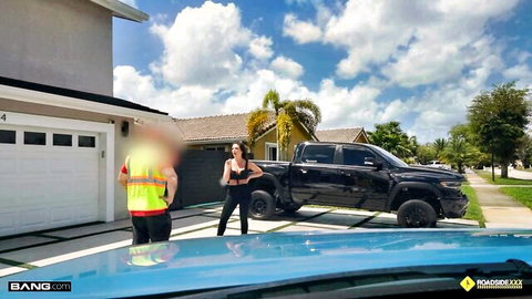 Elizabeth Skylar in outdoor roleplay with construction worker by black truck