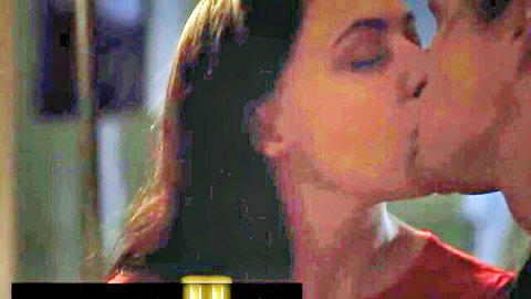 Brunette step-sister kisses step-brother passionately in Family Sinners taboo scene