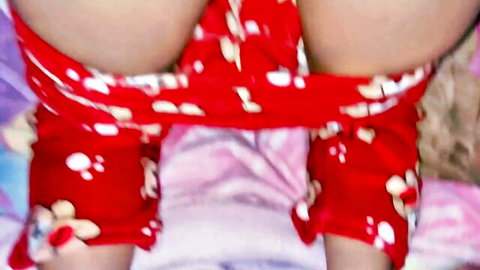 Latina teen exposes ass in red polka dot shorts for stepdad taboo bang