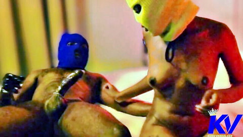 Queen K slimthick South African baddie handjobs big black cock in masked play