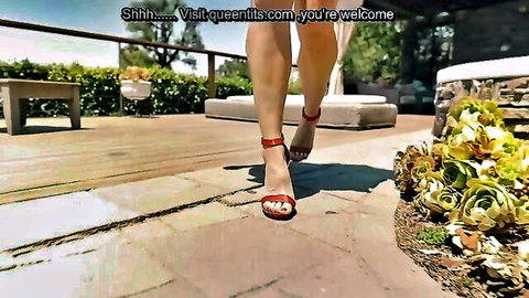 Cory Chase blonde MILF walking in red high heels outdoors