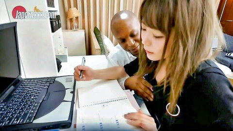 Yui Kawagoe Japanese teen with black man in interracial JAV tutoring scene