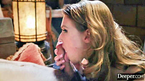 Ashley Lane deepthroating cock intensely in stockings