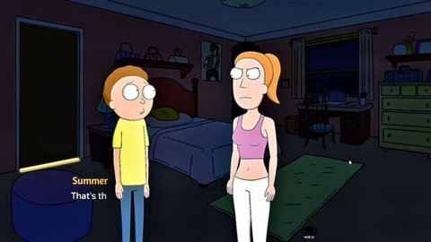 Animated teen sister and brother in bedroom, Rick and Morty parody