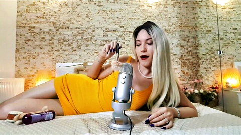 Goddess Natalie in yellow dress for bedtime ASMR JOI dirty talk