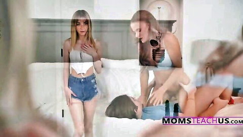 Stepmom and stepbro in taboo sex fun, handjob on bed scene