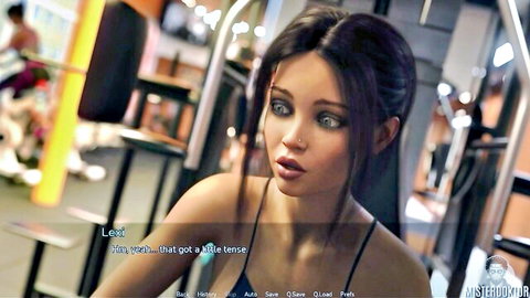 Misterdoktor's seductive Asian woman in tight gym top teasing in visual novel