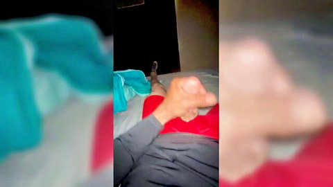 Amateur solo male masturbating quietly on bed, wife at work
