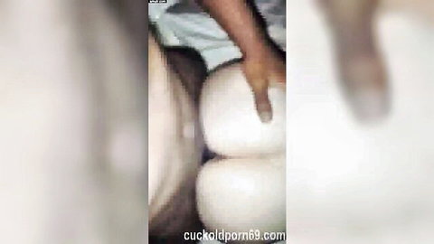 Blurry closeup of slutty wife's big pale ass gripped by hands during intense fuck