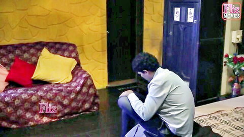 Curly-haired Indian man kneels submissively, craving steamy glamour action