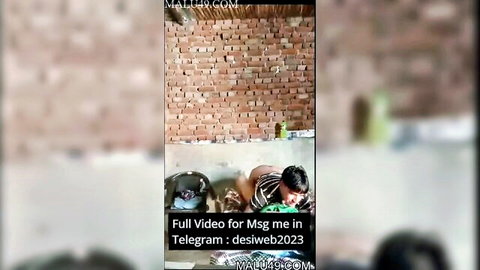 Blurry Indian babe sits naked with legs spread as man fucks her from behind against brick wall