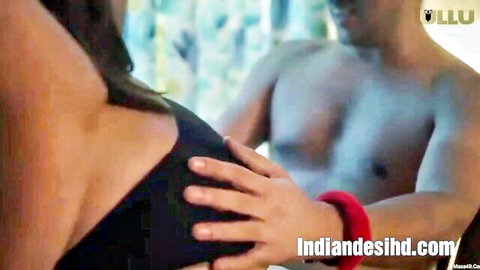 Indian woman in black top touching shirtless man's chest in Wafa Ullu Episode 3