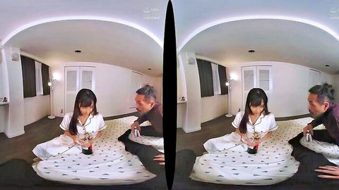 Japanese housewife in white dress teased intimately by man in POV erotic scene