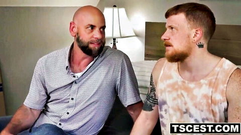 Girth Brooks and FTM Stevie Trixx in close stepdad-stepson chat, muscular beards