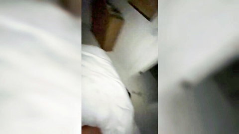 Blurry petite girl bent over white sheets showing perfect ass in rough bedroom scene