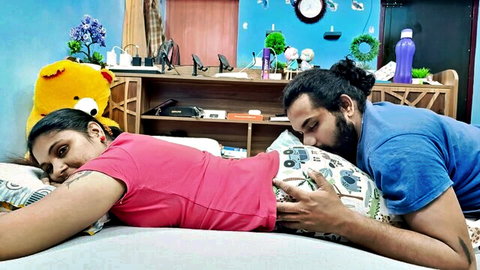 Sharun Raj kissing Indian bhabhi Mallu's neck in steamy bedroom foreplay