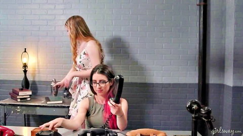 Bunny Colby in busty lesbian scene with blonde in floral dress