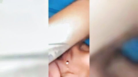 Beautiful Italian girl in amateur bed sex with blue top and nose piercing