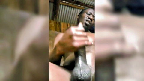 Ebony man groaning loudly while solo masturbating