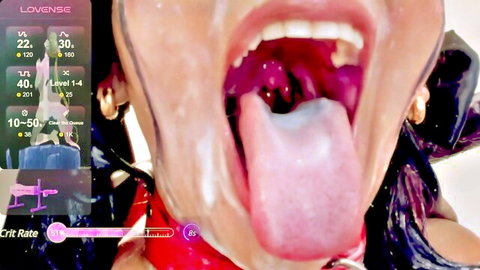 Teen webcam girl opens mouth wide showing thick cum dripping from tongue