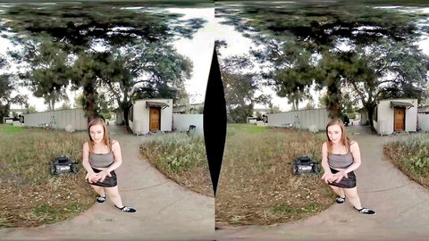 Danni Rivers in mini skirt, teasing outdoors solo