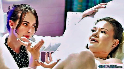 Doctor examining seductive patient in threesome medical fantasy