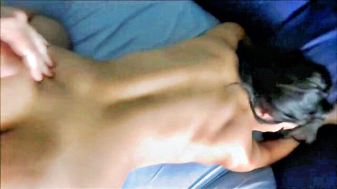 Asian stepsister naked on bed, man fondling her in hotel room HD