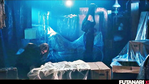 Tiffany and Dolly in steamy futanari morgue fantasy scene