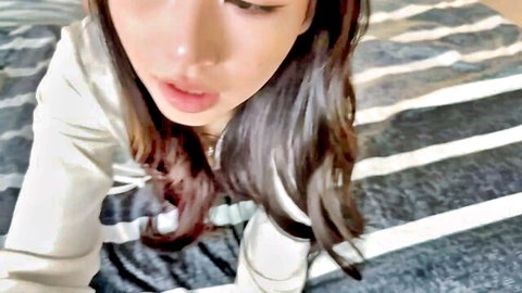 Shy Asian teen yourlittlesunrise_ close-up in silky white top