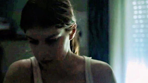 Alma Noce in white tank top, cleavage tease from The Girl Flew nude scene