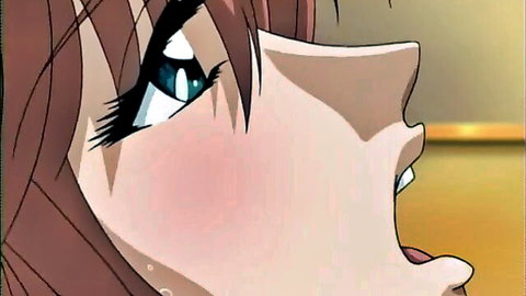 Blushing anime girl with green eyes and open mouth close-up