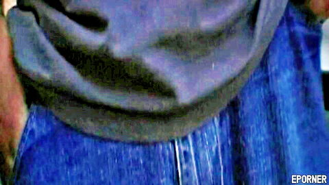 Busty amateur girl in wrinkled purple top and blue jeans, homemade porn