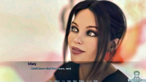 Misty seductive close-up in black top, visual novel by Misterdoktor