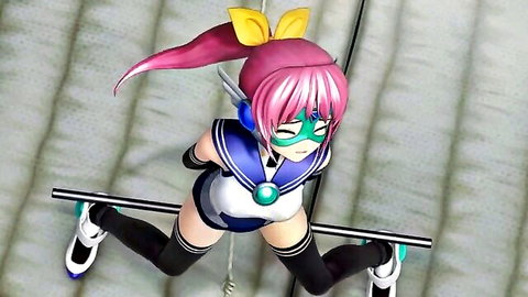 Armor Angel Blue Marine in suspended sailor uniform pose, pink hair hentai