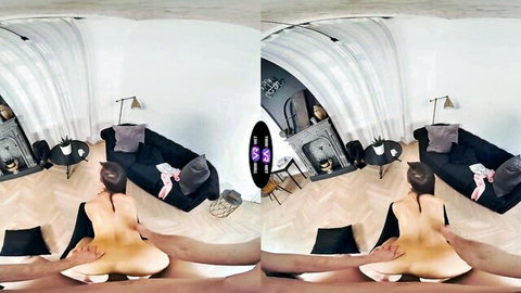 Nude brunette woman in doggy style pose, big ass visible