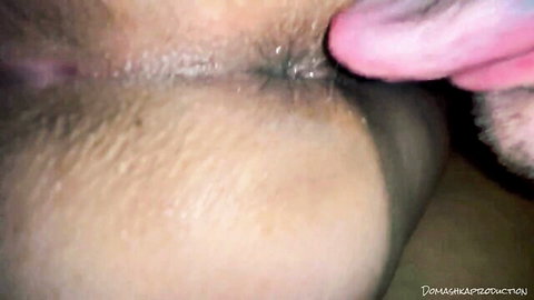 Bearded man rimming hairy asshole and wet pussy in extreme closeup big ass amateur POV