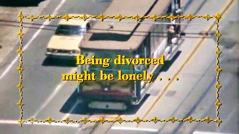 Vintage 1979 adult video thumbnail: Being divorced might be lonely urban street scene with cars