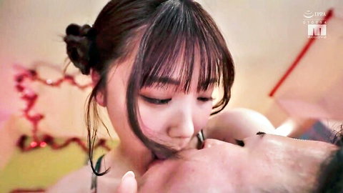 Japanese woman in school uniform passionately kissing man, JAV scene