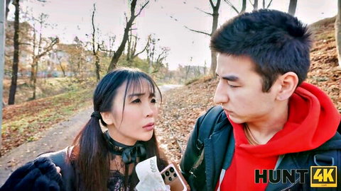 Asian beauty Sakura chats intimately with Denis Marti outdoors