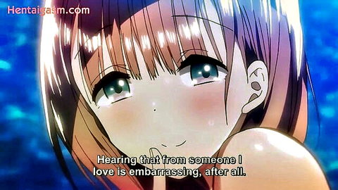 Blushing pink-haired anime schoolgirl embarrassed by love confession in hentai